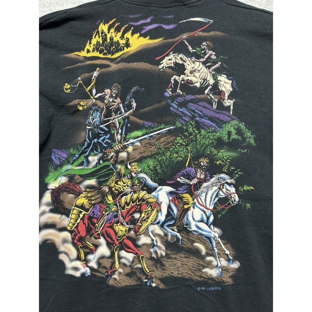 Vintage  1994 Liquid Blue 4 Horseman Shirt Reaper Skeleton AOP Gladiator King XL - Picture 9 of 10
